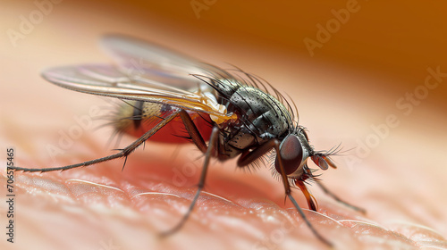 Black fly Inflicts Upclose Skin Bite ,generated by IA photo