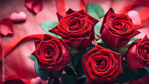 Valentine s Day illustration with a bouquet of beautiful  romantic  red roses 4K