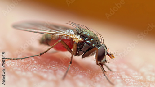 Scientific Sample: Black Fly Parasite Feeds on Human Host ,generated by IA photo