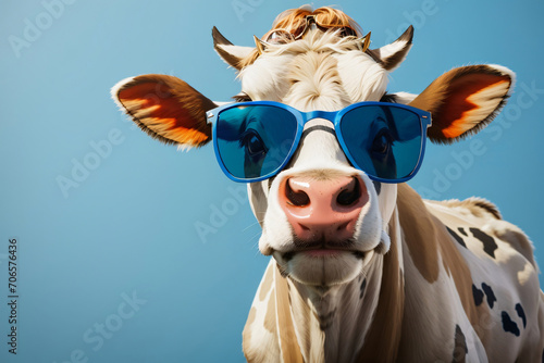 portrait of a cow with sunglasses. Generative AI