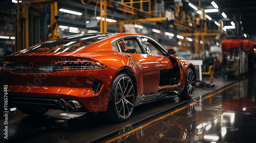 Factory of the future, production of high-tech cars. Generative AI © amixstudio