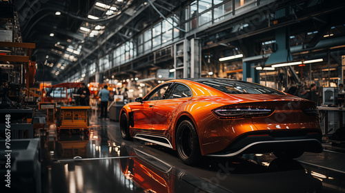 Factory of the future, production of high-tech cars. Generative AI © amixstudio