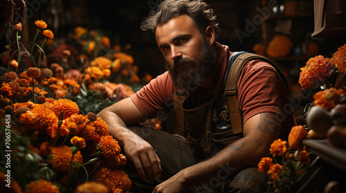 Portrait of a male gardener, florist. Generative AI photo