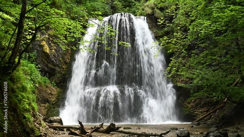 The main waterfall at Josepsthaler Wasserfälle with a lot of water in summer, 50mm focal lenght: Josefsthaler Wasserfälle, Bavaria