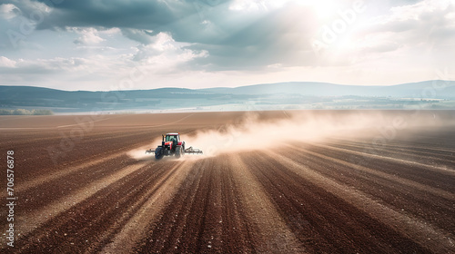 Farmer in Tractor preparing Farmland with seedbed for the next year © Irina