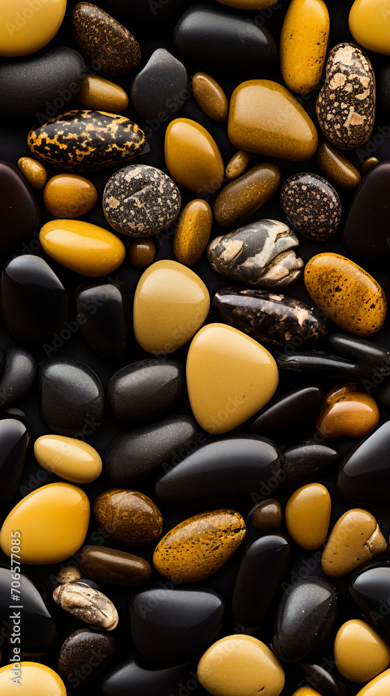 black and gold pebbles, AI Generative.