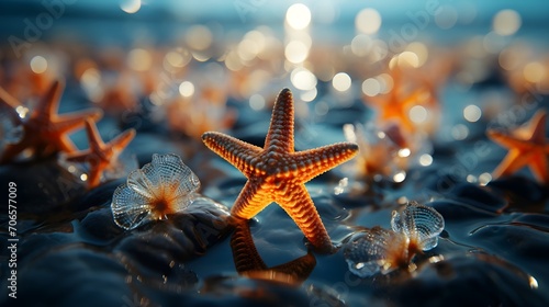 Marine Wildlife  Close-up of Starfish in the Sea generative ai