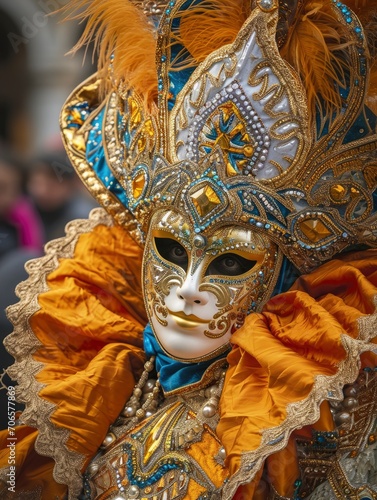 A carnival participant in a beautiful costume
