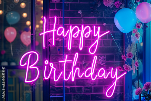Vibrant Happy Birthday Neon Light Signage with Party Decorations