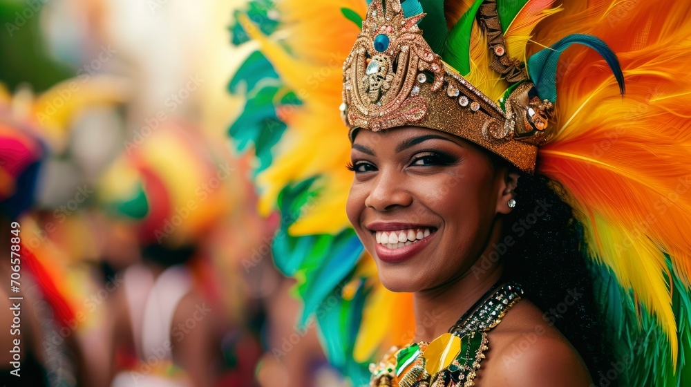 Half body shot of seductive and sensual brazilian woman during Rio carnival