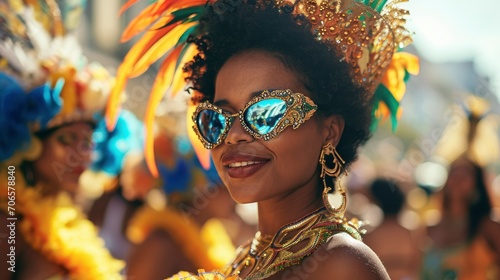 Half body shot of seductive and sensual brazilian woman during Rio carnival