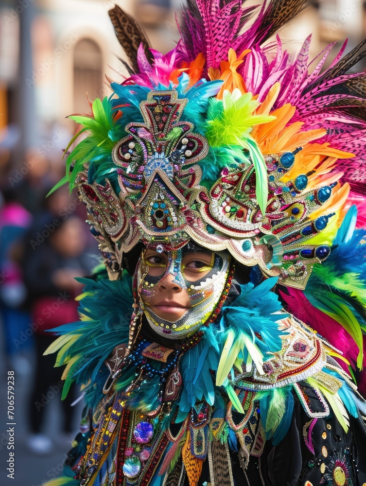 Oruro carnival participant in a beautiful costume