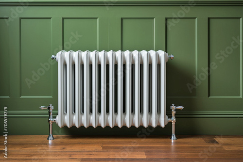 Wallpaper Mural Aluminium radiator next to wood flooring and green walls Torontodigital.ca