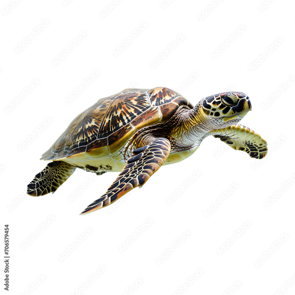 Fototapeta premium Sea Turtle Swimming Isolated on Transparent Background, PNG