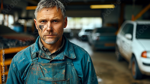 Portrait of a man in a garage. photo