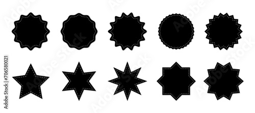 Stitched zig-zag circle collection in black color. Circle with sharp and rounded waves edge. Sale and big set of black zig-zag circle sticker, Sale and discount template sticker. photo