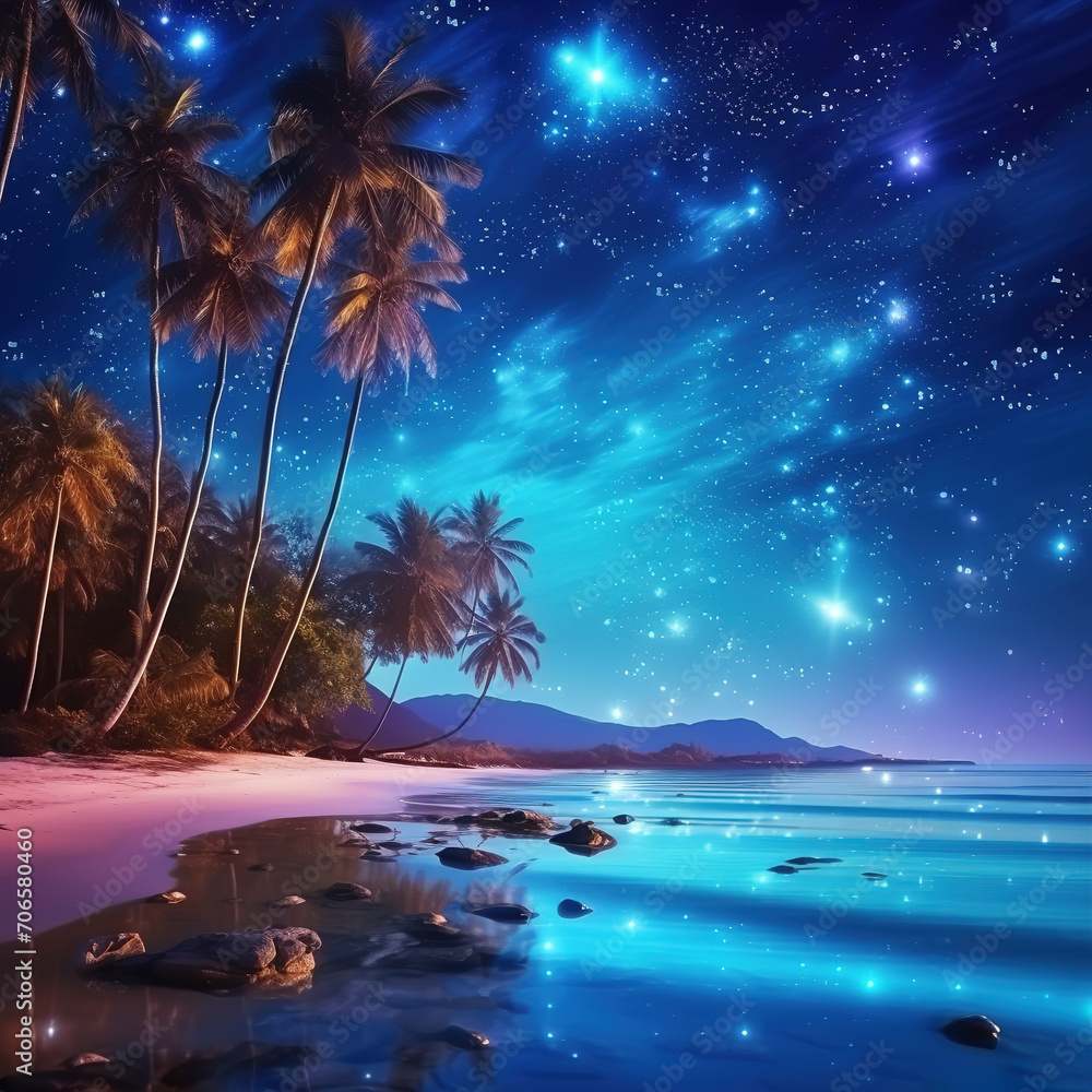 The Moon Night And Sea. Fiction. Concept Art. Realistic Illustration. Video Game Digital CG Artwork. Nature Scenery.