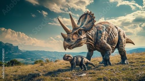 a triceratops with baby
