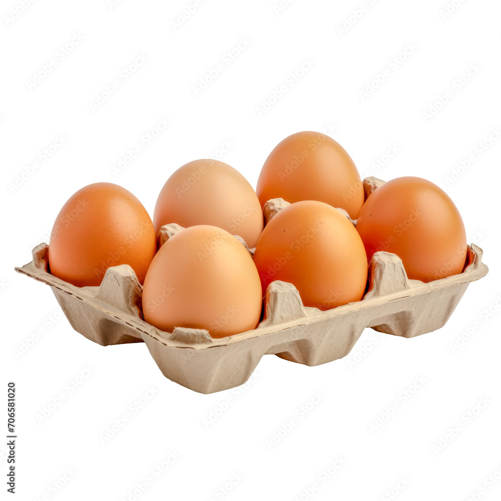 High-quality PNG of brown eggs in a carton, transparent background, ideal for food and nutrition themes.