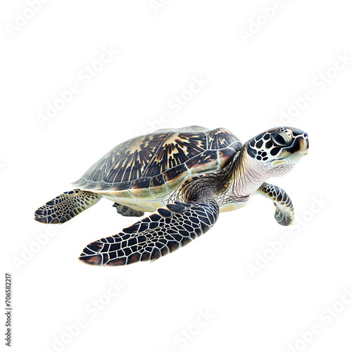 Sea Turtle Swimming Isolated on Transparent Background, PNG