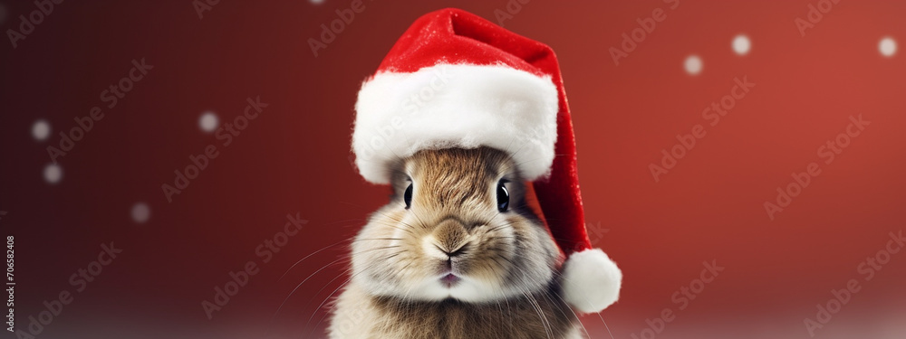New Year's cute rabbit in Santa's hat. New Year's cute rabbit in Santa's hat.