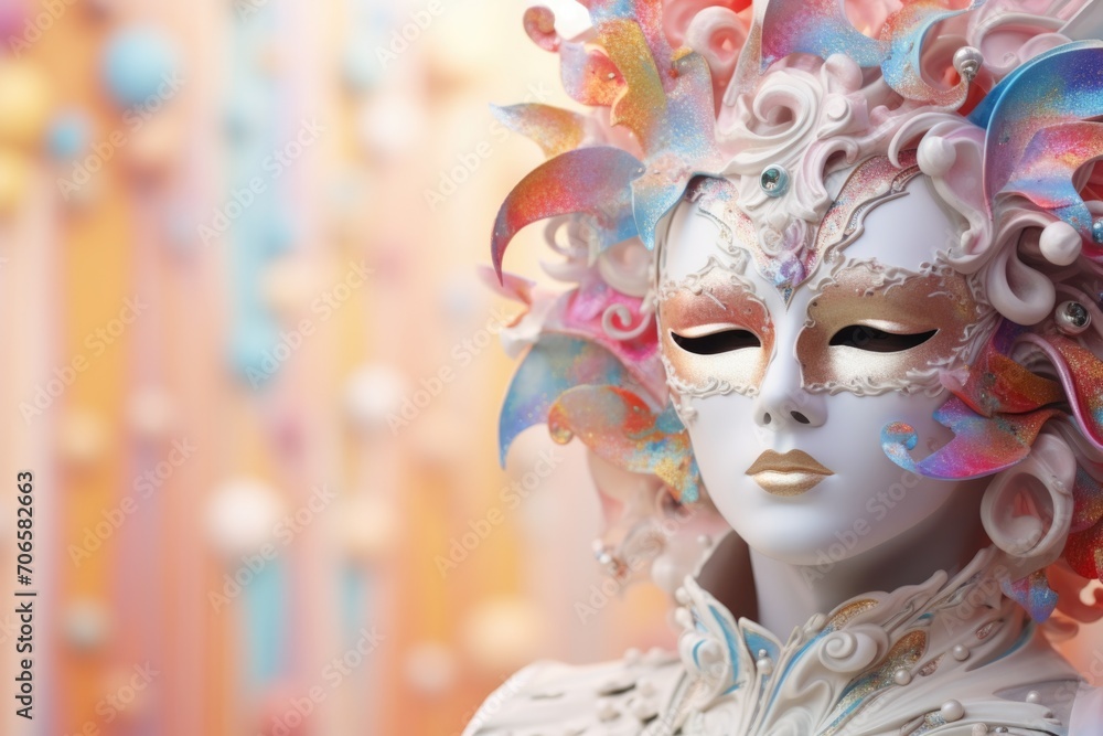 Beautiful Italian Carnival mask against a colorful background.