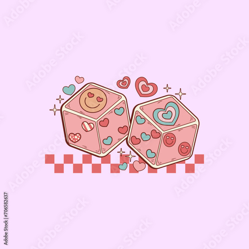 cute retro illustration of dice for lovers