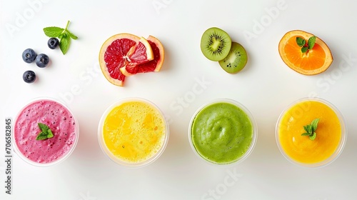 Top eye view of smoothies in cups