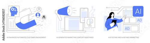 AI in product advertising abstract concept vector illustrations.