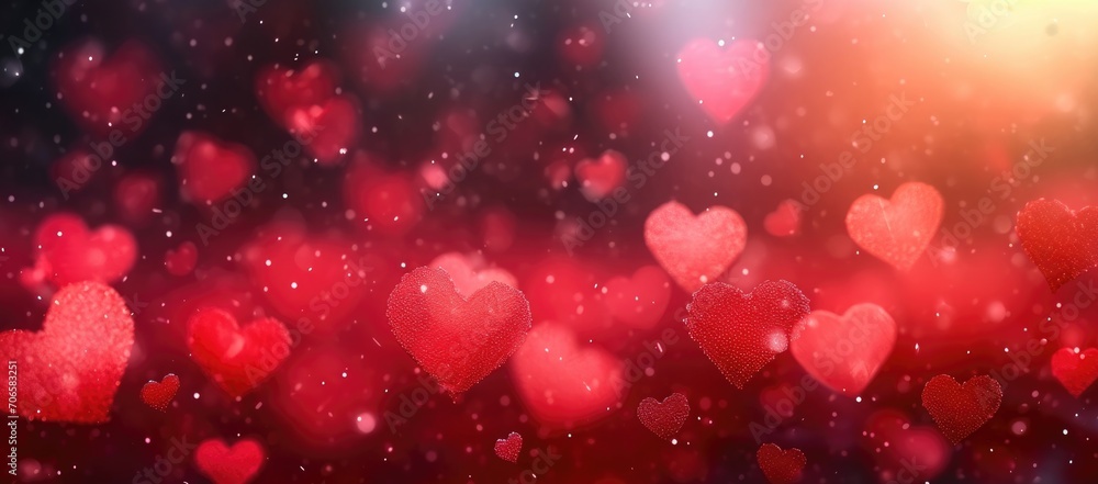 abstract panorama background with red hearts 