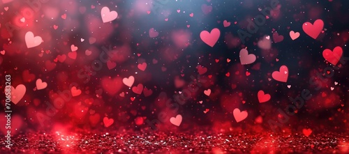 abstract panorama background with red hearts 