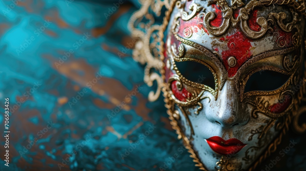Top view of gorgeous venetian carnival mask