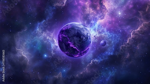 Purple planet surrounded by stars