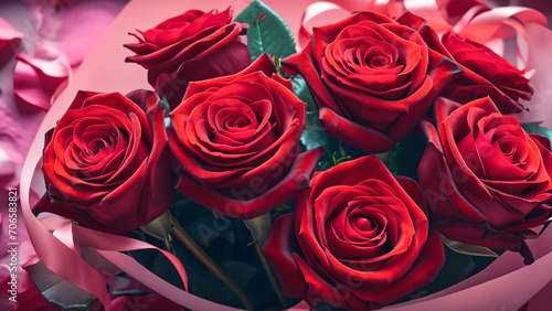 Valentine s Day illustration with a bouquet of beautiful  romantic  red roses 4K