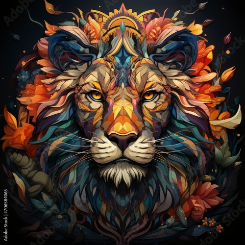 Vibrant Majesty  Artistic Lion Illustration with Colorful  Stylized Mane and Mesmerizing Eyes - Surreal Wildlife Art - AI Generated