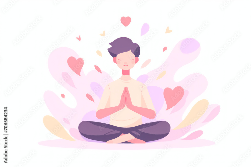 Serene Meditation Pose with Heart Illustrations - A Vision of Inner Peace and Love Serene Meditation Pose with Heart Illustrations - A Vision of Inner Peace and Love