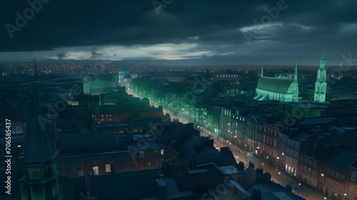Emerald Twilight: Saint Patrick's Day in the City AI-Generative photo