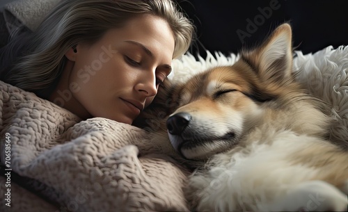 Cozy Moment with a Woman and Her Sleeping Dog © Jaume Pera