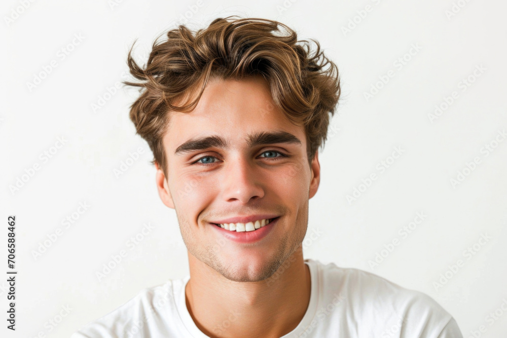 Attractive Young Man Captures Genuine Smile On White Background Attractive Young Man Captures Genuine Smile On White Background