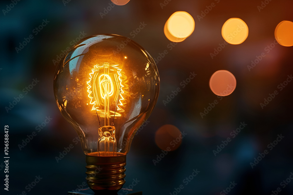 creative light bulb on black background - obrazy, fototapety, plakaty 