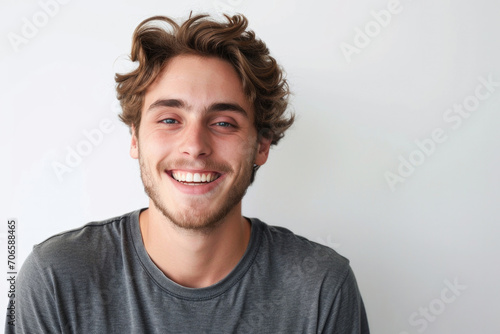 Photogenic Young Man Poses With Confidence And Charm Against A Plain Background