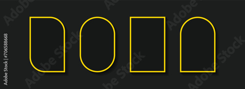 Golden geometric frames in art deco style. Luxury gold borders for for wedding invitation. Thin line oval and rectangle set for invitation decoration. Vector illustration isolated on black background.