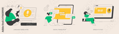 Multilingual mobile application abstract concept vector illustrations.