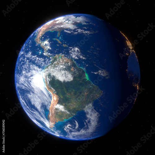 Fototapeta Naklejka Na Ścianę i Meble -  Occurrence of day and night on the earth view from space, 3D rendering