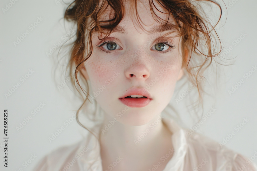 Pale Girl's Portrait Against A White Background Pale Girl's Portrait Against A White Background