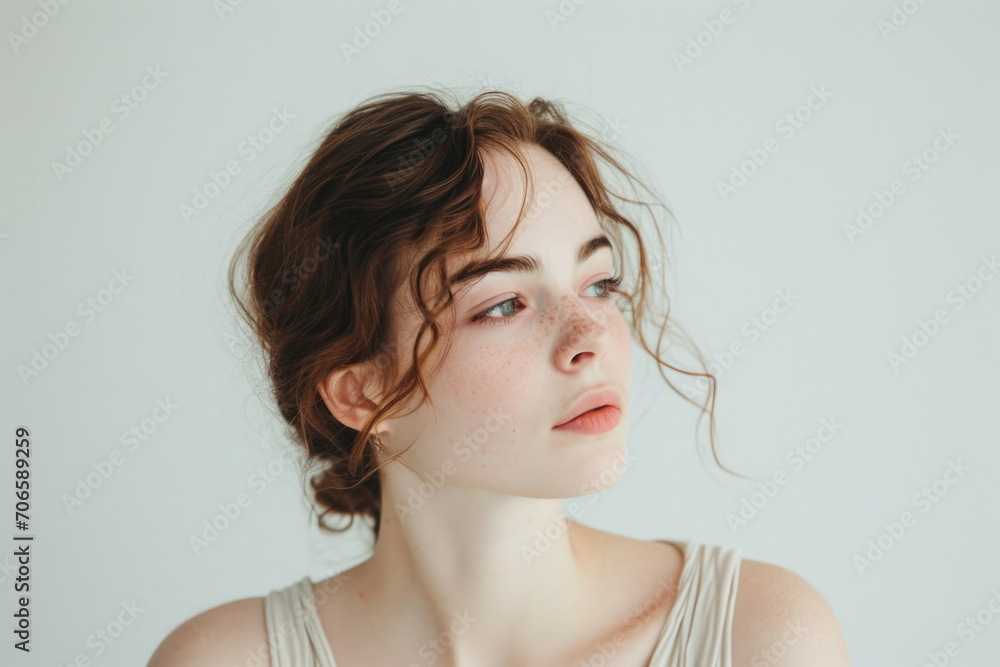 Study Of A Fair Complexioned Young Woman Against A White Backdrop Study Of A Fair Complexioned Young Woman Against A White Backdrop