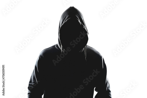 Hooded Hacker Silhouette Isolated On White Background