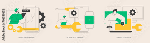 Gadget fixing abstract concept vector illustrations.