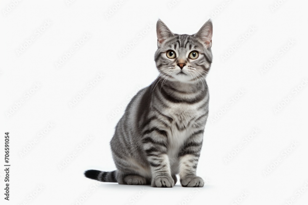 Portrait of gray tabby cat on white background. Lovely pet Portrait of gray tabby cat on white background. Lovely pet