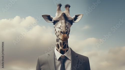 A man with a giraffe's head. Giraffe in a business suit. © inna717